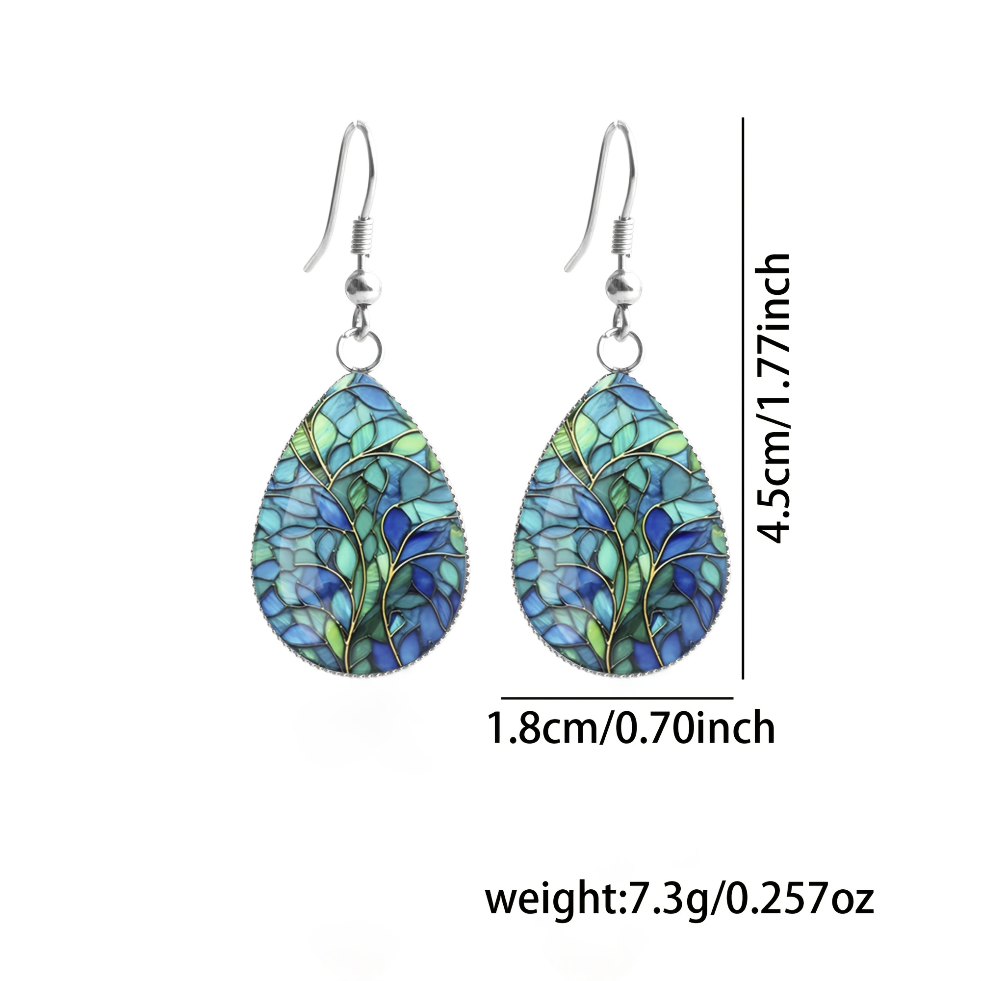 Women's Teal and Blue Gradient Glass Leaf Pattern Earrings
